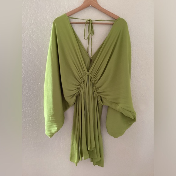 Free People Arzel Lime Green Plunge Mini Dress - Picture 4 of 6